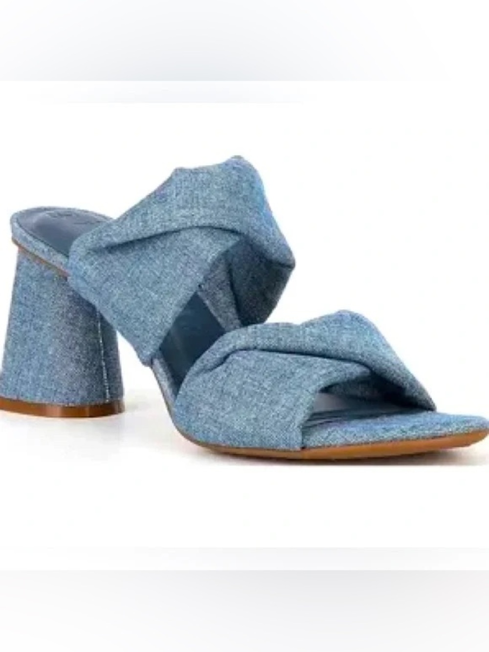 Gianni Bini High Heels Blue Denim Knotted Block Heel Mule - Women 6